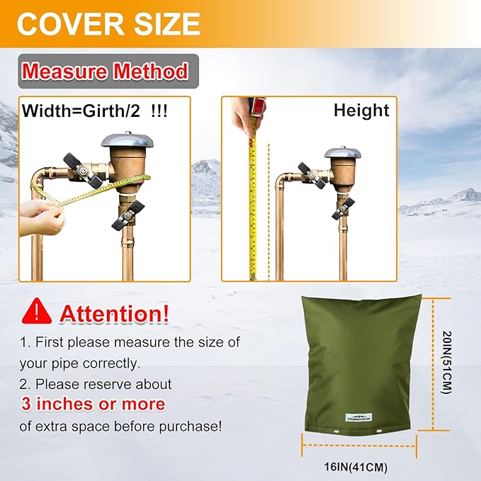 Backflow Preventer Cover Insulated (5°F) with Thicker 7 Layers Fabric, 16" W x 20" H with Aluminum Foil Layer for Winter Pipe Freeze Protection, Sprinkler Covers for Outside (Green)