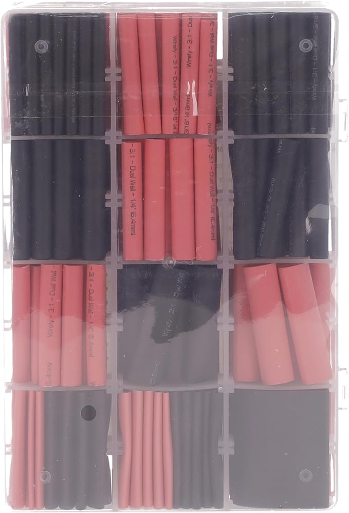 Wirefy Heat Shrink Tubing Kit – Wire Heat-Shrink Tubing Adhesive Lined – Waterproof Heatshrink Tubing with Adhesive – Black and Red Large Shrink Tubing – UL Listed – 200PCS