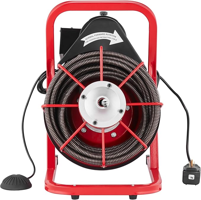 VEVOR Drain Cleaner Machine 75FT x 1/2 Inch, Sewer Snake Auger Manual Feed, 370W Electric Drain Cleaning Machine with 4 Cutters & Air-activated Foot Switch for 2" to 4" Pipes
