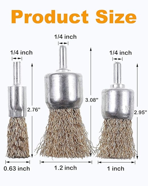 Rocaris 15 Pack Brass Coated Wire Brush Wheel & Cup Brush Set with 1/4-Inch Shank, 3 Sizes Coated Wire Drill Brush Set Perfect for Removal of Rust/Corrosion/Paint