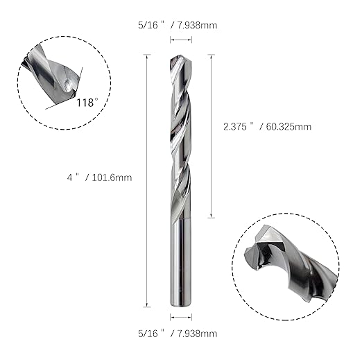 LU&MN 5/16" Solid Carbide Jobber Drill Bits with Straight Shank and 118° Point Angle, Made from Tungsten Carbide Material,1-Piece