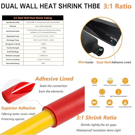 0000 Gauge Tinned Copper Cable Lugs 8 PCS 4/0 AWG-5/16(M8) Ring Terminal Heavy Duty Wire Lugs Battery Lugs, 8 PCS 4/0 Guage terminals Battery Cable Ends Connectors with 8 PCS 3:1 Heat Shrink Tube