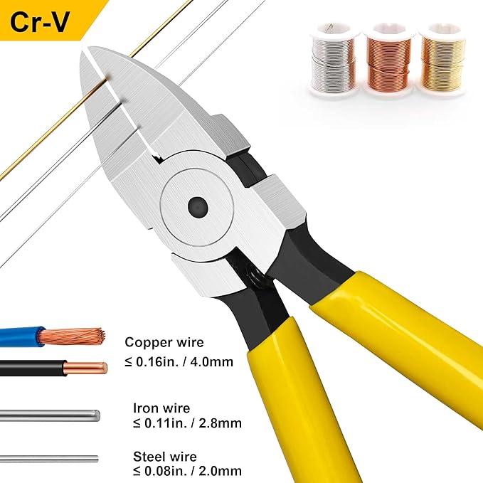 Wire Cutters Set, Ultra Sharp Small Side Cutter Clippers with Spring Loaded, Flush Cutting Pliers, Diagonal Cutting Plier for Jewelry Making, Crafting, Electrical, 6" and 7" - 2 Pack