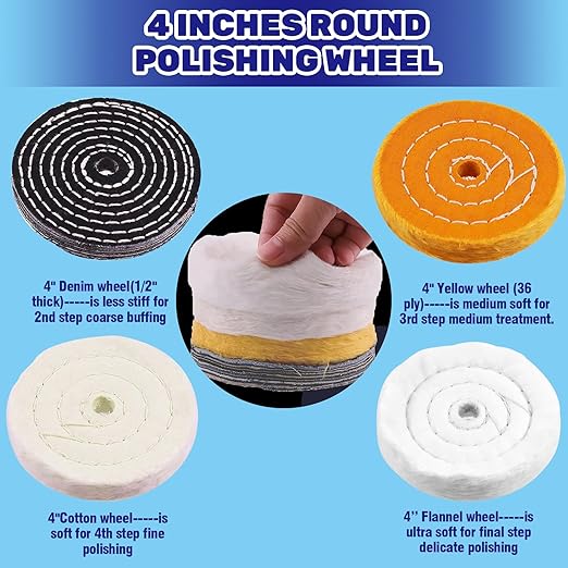13Pcs Buffing Wheels with 1/4" Drill Shank and Polishing Compounds Kit for Drill, Buffer Wheels Pads for Stainless Steel Aluminum Glass Chrome Jewelry Wood Plastic Ceramic