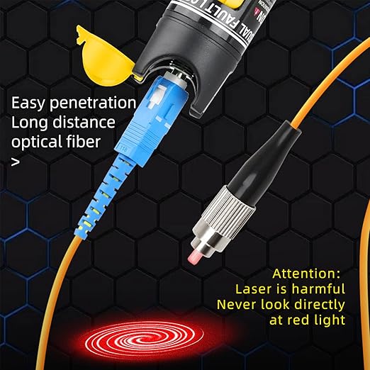 Fiber Optic Cable Troubleshoot Kit - Visual Fault Locator & 2pcs Fiber Cleaners Pens & 1pc FC to LC Adapter & 1pc LC, SC, ST, FC Coupler & 3 Short Patch Cords (Mode Number: VFL-50)