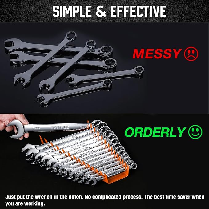 ALOANES 52-Slot Metal Wrench Organizer, Heavy Duty Wrench Organizer Tray for Tool Box, Fit SAE & Metric Wrench Storage, 4 Pack Wrench Holders(Orange)