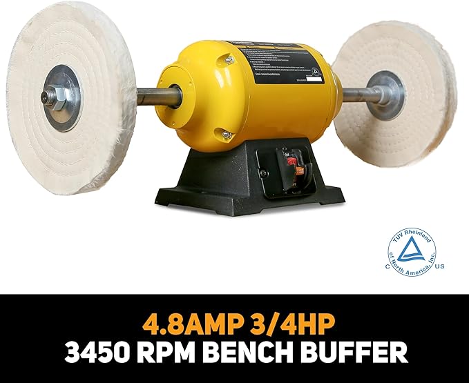 3/4HP Bench Buffer Polisher 4.8A, 8 inch Jewelry Buffer Polisher Machine, 3600 RPM Powerful Bench Polisher with Dual cotton Wheels for Jewelry, Metal, Wood, Jade, Knife, Plastic