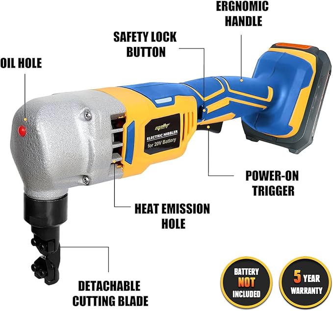 Cordless Nibbler Compatible with Dewalt 20V Max Battery, 18 Gauge Sheet Metal Cutter with 1200RPM Brushless Motor | Replaced Blades for Cutting Aluminium, Stainless Steel, Plastic (Tool Bare)