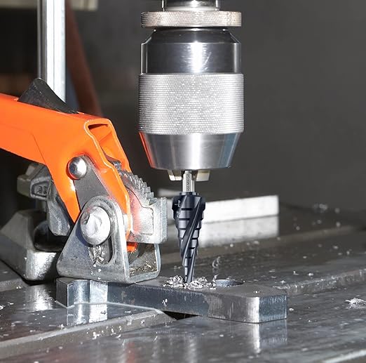 𝗠𝗔𝗖𝗫𝗖𝗢𝗜𝗣 𝗙𝗼𝘂𝗿 𝗦𝗽𝗿𝗶𝗮𝗹 𝗙𝗹𝘂𝘁𝗲 M35 Cobalt Step Drill Bit, 1/4"-3/4" Ultra 𝗧𝗶𝗔𝗜𝗡 Coated, 1/4" Hex Shank Drill Bit for Metal, Stainless Steel, Aluminum, Copper, Wood, PVC