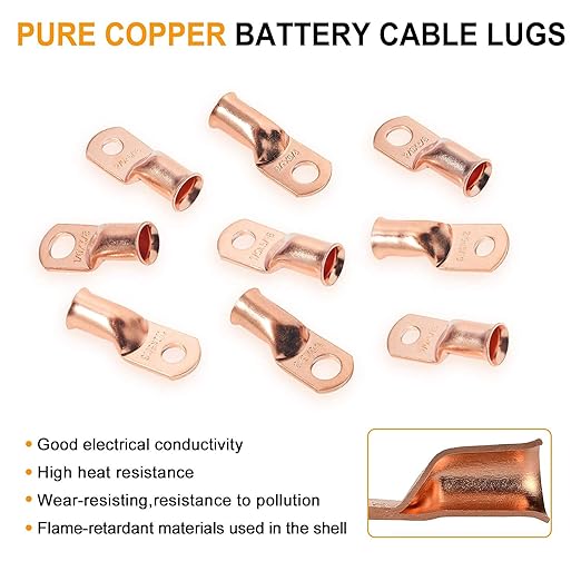 SVAAR 68pcs Battery Cable Lugs Kit 1/0 AWG 1 AWG 8 AWG Battery Cable Ends Heavy Duty Wire Lugs Copper Lugs with 3/8" & 5/16" Stud Closed End Tubular Ring Terminals Connectors with Heat Shrink Tube