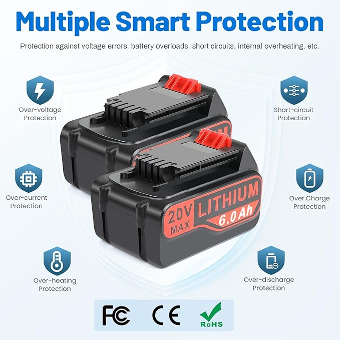 ARyee 4-Pack LBXR20 6.0Ah 20V Replace for Black and Decker 20V Battery Max LB20 LBX20 LBXR2020 LBX4020 LB2X4020 LBXR20-OPE LBX4020 LST220 Cordless Power Tools