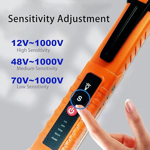 Voltage Tester, Non-Contact Voltage Detector, Electrical Tester, 3 Ranges AC 12V/48V/70V-1000V, Live/Null Wire Tester with Buzzer Alarm and Flashlight, Wire Breakpoint Finder - Orange