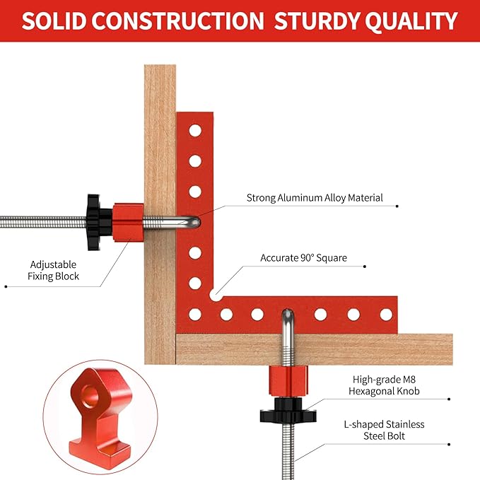 Corner Clamp for Woodworking, 90 Degree Clamp with Box, Right Angle Clamp Woodworking Tools, 4 Pack 5.5" x 5.5"Aluminum Alloy Positioning Clamping (Style 1)