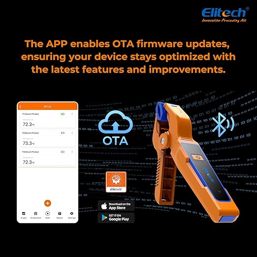 Elitech IPT-01 Wireless Temperature Clamp – T-Type Thermometer, Data Logging & Remote Monitoring –HVAC Temperature Probe with Bluetooth and App Operation & Works with Elitech App-Enabled Manifolds