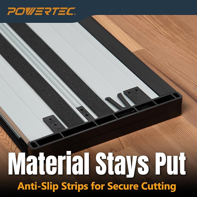 POWERTEC 110" Track Saw Guide Rail Joining Set for Ridgid Track Saws, Include 2x55" Extruded Aluminum Guide Rail and 2 Rail Extension Connectors Perfect for Repeatable Rip Cuts & Crosscuts (71989)
