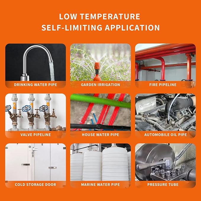 120FT Heat Tape for Water Pipes Freeze Protection IP65 Waterproof 7W/FT 110V BDDFOTO Heat Cable With GFCI Protection and Thermostat,Self-Regulating Pipe Heater for Roof/RV/Water Storage Tank