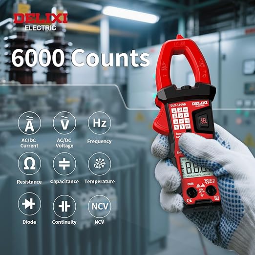 Digital Clamp Meter Tester with 600A AC/DC Current and 600V AC/DC Voltage, 6000 Count Voltage Tester Auto-ranging with NCV, Resistance, Temperature, Capacitance and Frequency