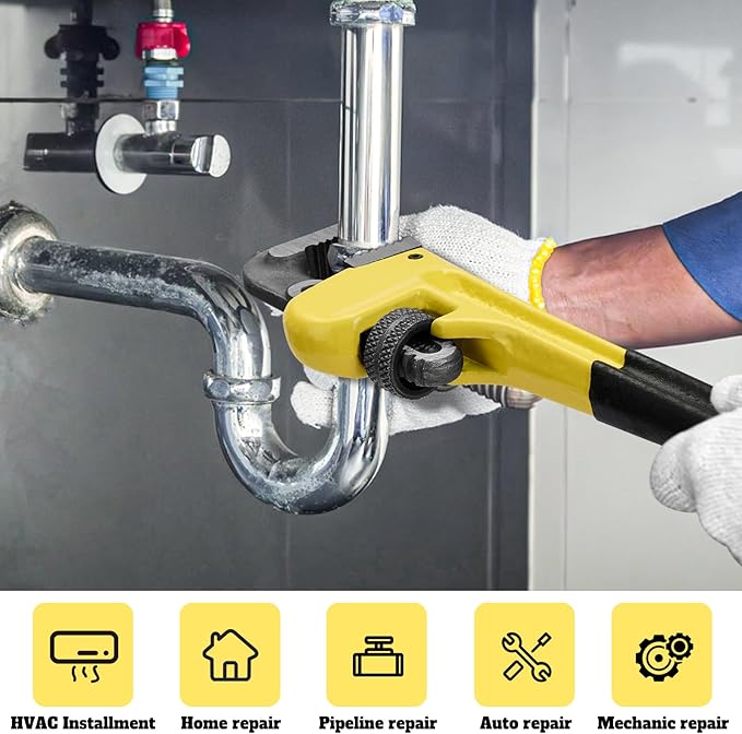 8 Inch Heavy Duty Pipe Wrench, Forged High Carbon Steel Adjustable Wrench with Non-Slip Serrated Jaws, Compact Plumbing Tool for Tight Spaces