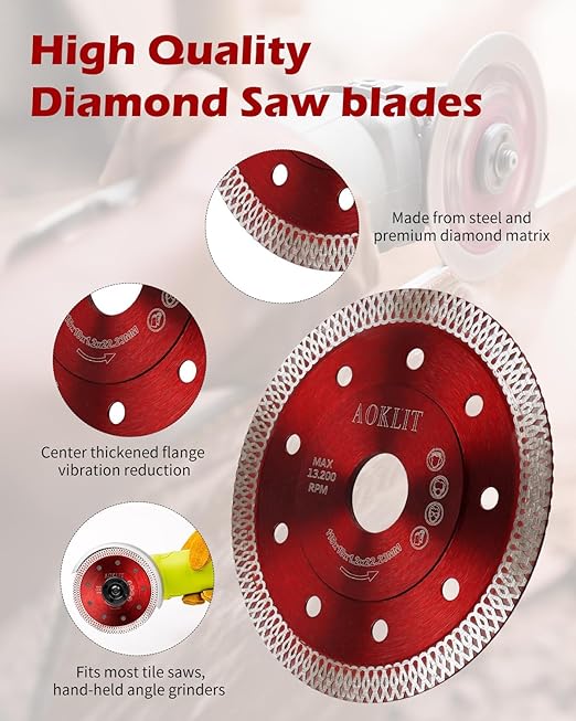 4.5" Diamond Blade for Angle Grinder, 2pcs Tile Cutting Blade for Angle Grinder Tile, Super Thin Tile Saw Blades for Cutting Porcelain Ceramic Tile Granite Marbles