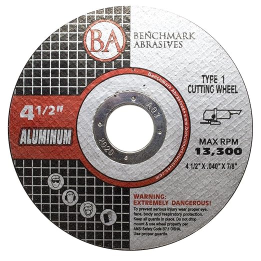 Benchmark Abrasives Grinder Cut Off Wheels 4 1/2 Inch Aluminum Oxide Thin Type 1 Angle Grinder Cutting Disc for Aluminum, Copper - with 7/8" Arbor Hole, Fast Grinder Cutting Wheel - 50 Pack