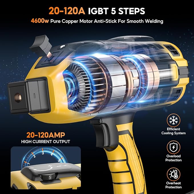 Portable Handheld Welding Machine - 110V IGBT Inverter Handheld Welder, 20-120A Portable ARC Welder with 5 Variable Current Adjustments,Hot Start & Anti-Stick for 3/32"-1/8" Welding Rods(Yellow)