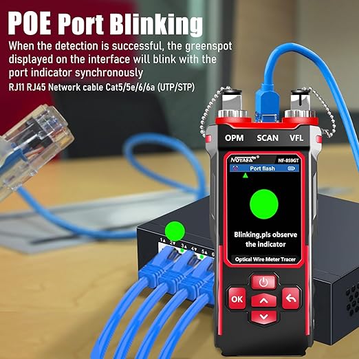 NF-859GT Network Cable Tester with Optical Power Meter10mw DualHead Visual Fault Locator,for POE/RJ45RJ11CAT5 CAT6 CAT3 Tone Probe KitEthemet Wire TracerFiber Tester LAN Network Tools