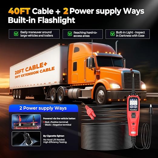 Autel PowerScan PS100 Automotive Circuit Tester 2.0, 12-24V Power Circuit Probe Tool, Auto Electrical Short Open Circuit Finder, AC/DC/Resistance/Component/Signal/Test Tool, w 20ft Extension Cable