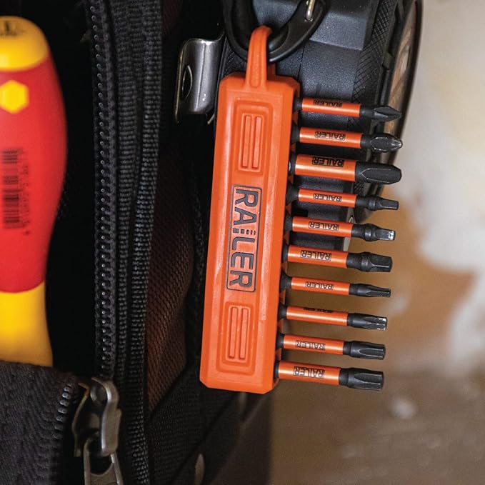 Screwdriver Bit Holder Storage Organizer – Railer 20-Hole Hi-Vis Bit Holder with Carabiner