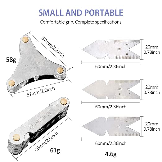 5 Pcs Thread Pitch Gauges Measure Tool Set,Stainless Steel Thread Gauges 3 Pcs 55 & 60 Degree Metric System Centre Gage + 51Pcs America SAE Type + 52 Pcs Metric & America SAE Type & British Whitworth