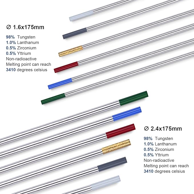 TIG Welding Tungsten Electrodes Tungsten Service 10-Pack（Gold - 1.5% Lanthanated Tungsten 1/16"）