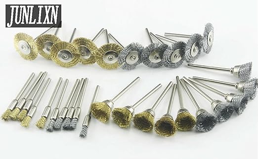 𝐉𝐔𝐍𝐋𝐈𝐗𝐍 30 Pcs Wire Brush Wheel, 1/8" Shank Coarse Crimped Brass and Steel Wire Brushes Kits for Dremel Rotary Tool