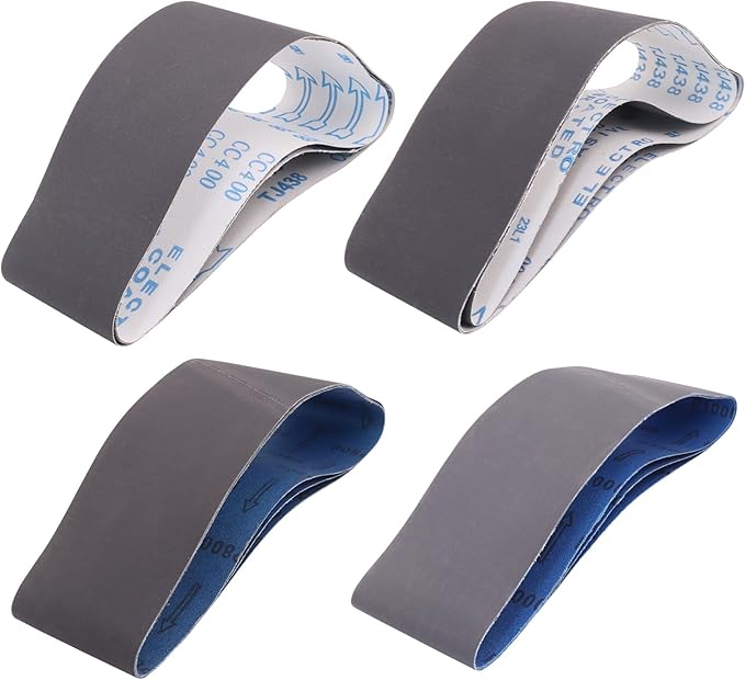 12 Pack 3 x 24 Inch Silicon Carbide Sanding Belts, 3 Each of 400 600 800 1000 Grit 3x24 Sanding Belts Medium Fine Grit Assortment, 3 x 24 Belt Sander Sanding Belts for Woodworking