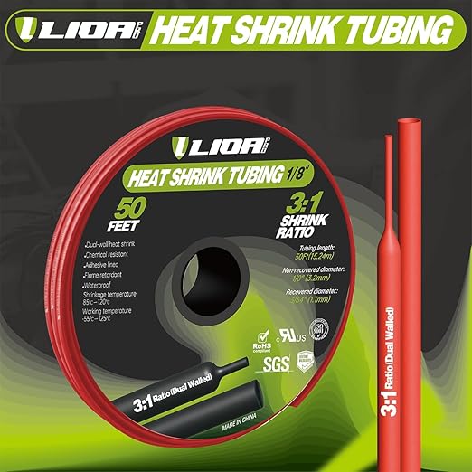 Heat Shrink Tubing 50 Feet Roll, 3:1 Ratio Adhesive Lined Marine Grade Shrink Wrap Tubing,Industrial Heat Shrink Tube Electrical 1/8'' Red