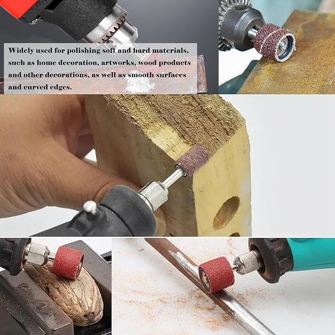 Tnisesm 552Pcs Aluminum Oxide Sanding Drum Set,Including 525 Pieces 80 120 150 240 320 400 600 Grit Drum Sander Sanding Sleeves and 24 Pieces Drum Mandrels for Dremel Rotary Tool,Sanding Drums