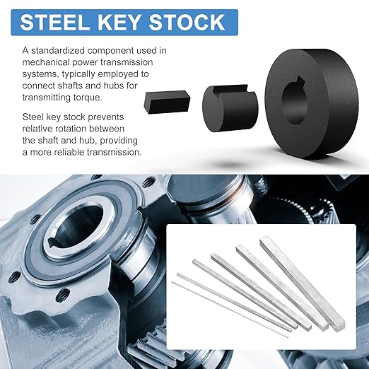 uxcell 5 Pcs Square Steel Key Stock, 1/8" x 1/8" x 12" Cold-Drawn 45# Steel Bars Precision Key Stock for Gearbox Coupling, Silver Tone