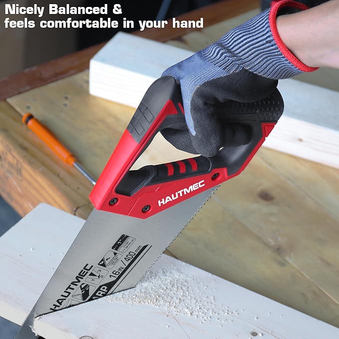 HAUTMEC 16-Inch X-Sharp Pro Hand Saw, Universal Wood Saw with 11 TPI Triple Ground Teeth & Ergonomic Handle,Multi-Purpose Handsaw for Wood, PVC, Plastic – HT0152