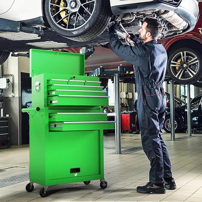 8 Drawers Rolling Tool Chest - Tool Box Organizer with Wheels and Drawers, Detachable Storage Cabinet with Lock for Garage Workshop, Green