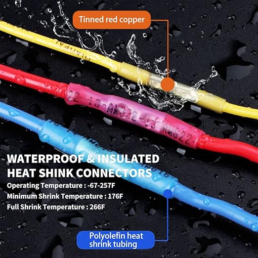 Heat Shrink Butt Connectors, 200 Pcs Clear 26-24 AWG Insulated Waterproof Electrical Heat Shrink Wire Connectors Automotive Marine Wire Crimp Terminals Butt Splices for Boat, Car