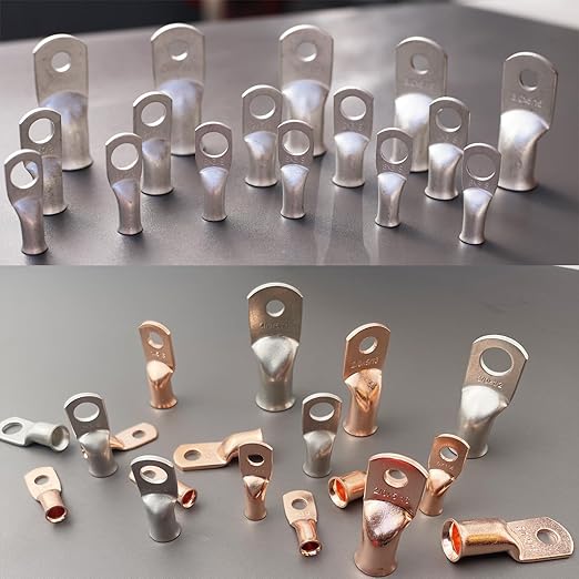 25Pcs 2/0 AWG 3/8"(M10) Stud Tinned Copper Ring Terminals Battery Cable Ends Wire Lugs 2/0 Gauge Battery Cable Lugs Heavy Duty Cable Lugs Bare Copper Eyelets Tubular Ring Terminal Connectors