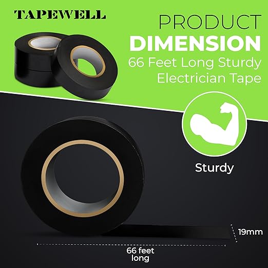 Black Electric Tape, Professional Grade 3/4 inch x 66ft, PVC Electrical Insulating Tape for All Weather, U/L Approved, Waterproof, Home Improvement Electrical Equipment, Pack of 20