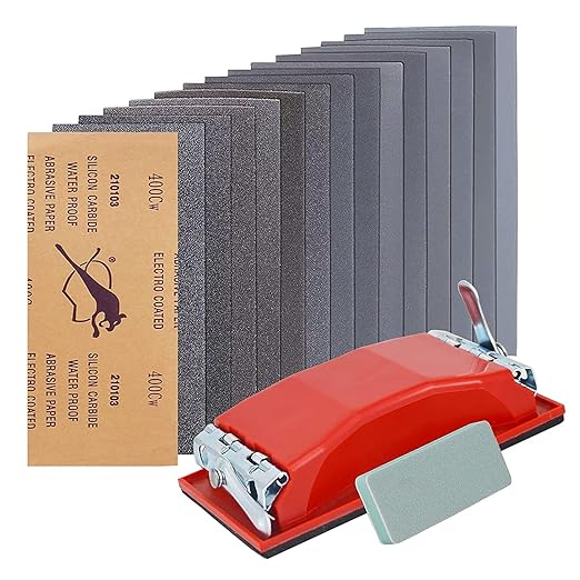 Wet & Dry Sandpaper Set, 42 Sheets of 120 to 3000 grit Sandpaper with Sanding Block Sander,for Wood Furniture Finishing Metal Automotive Sanding Polish