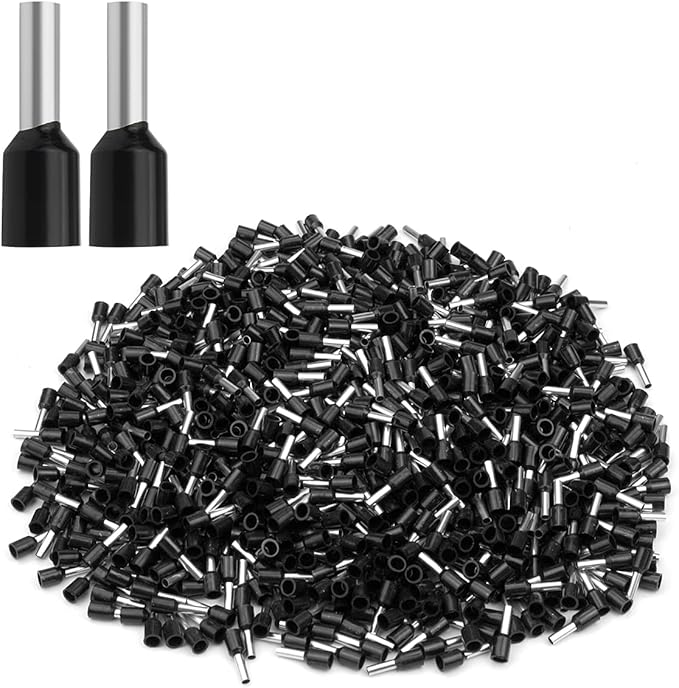 XHF 1000 PCS AWG 22/0.5mm² Wire Ferrules Insulated Copper Crimp Connectors, Crimp Pin Cord End Terminals Black