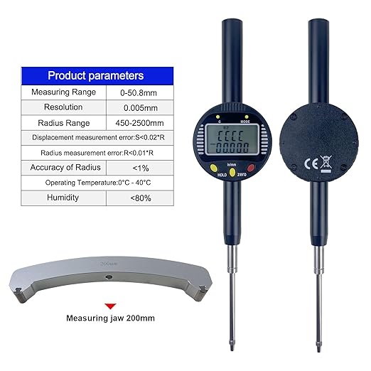 Digital Radius Gauge for High-Precision Measurement of Inside Radius, Outside Radius, and Depth. Radius Range: 450-2500mm (17.7-98.4”), Linear Range: 0-50.8mm (0-2”)