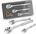 DURATECH 3-Piece Ratchet Set, 1/4", 3/8", 1/2", 72-Tooth with Quick-Release Reversible Design, Chrome Alloy Made, Fully Polished, Organized in Storage Case