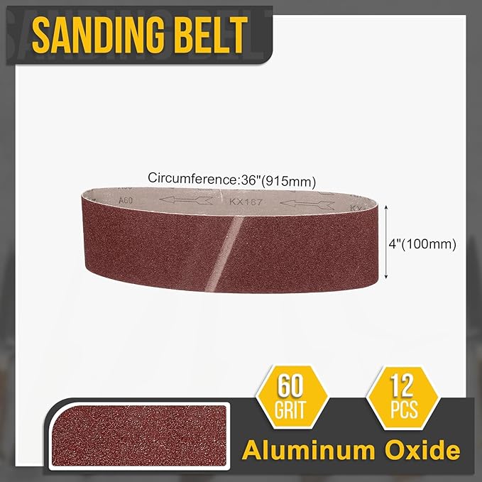 4 x 36 Inch Sanding Belt, 12 Pcs 60 Grit Knife Sharpener Belts Work Sharpening for Belt Sander Knife Carving Tool Metal Working