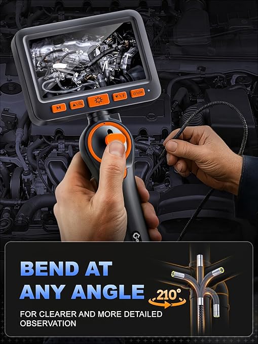 Articulating Borescope Camera with Light, 210° Dual-Direction Inspection Scope with 5" 1080P Screen, 6.2mm IP67 Waterproof Probe, 6 LED Lights, 3X Zoom, for Automotive, Sewer, Plumbing, HVAC