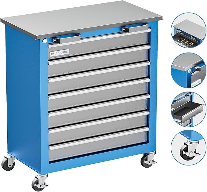 Tool Chest,7-Drawer Rolling Toolbox Chest,Rolling Tool Chest on Wheels with Keyed Locking System,and 4 Foot Pad,Tool Chet can be Combined Cabinet Set with 5-Drawer Tool Chest,for Garage