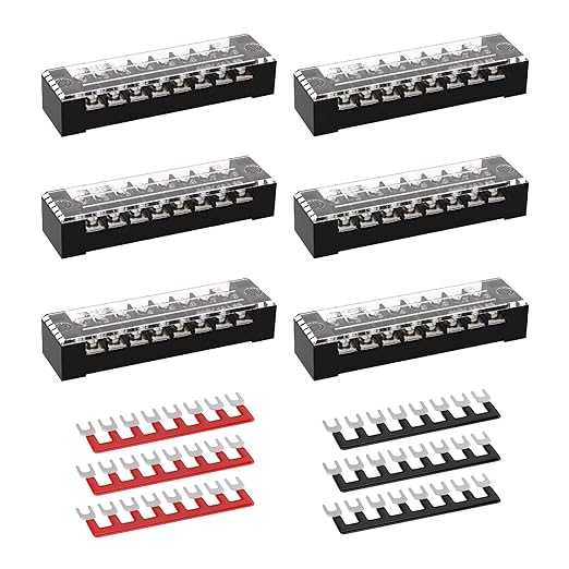 APIELE 15A Screw Terminal Block 8 Position Dual Row Covered 8 Position Pre-Insulated Terminal Barrier Strips (15A 6PCS 8P+6PCS Wiring Strips)