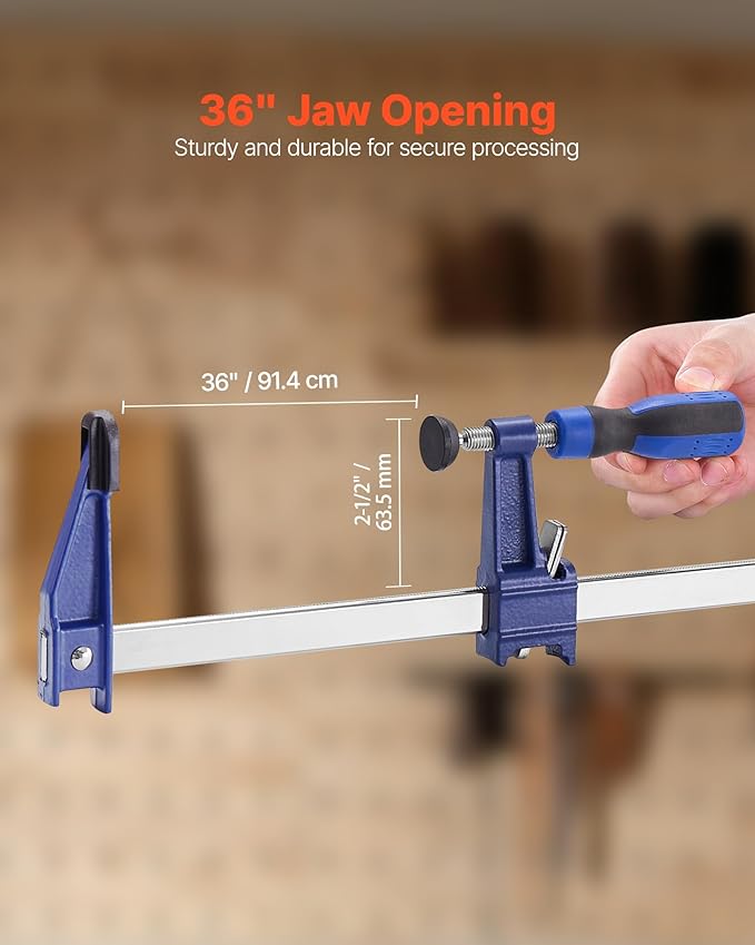 VEVOR Bar Clamps for Woodworking, 4-Pack 36 inch Opening, Lockable F-Clamp with 600 lbs Load Limit, 2-1/2 inch Depth, Cast Iron and Carbon Steel, Easy to Use, Wood Clamps for Woodworking Metal Working