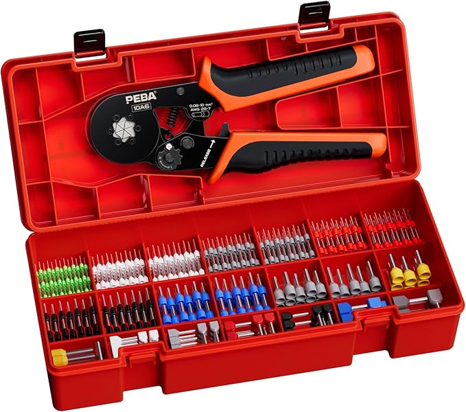 PEBA Ferrule Crimping Tool Kit, 21 Sizes Ferrule Kit, AWG 28-7 Self-Adjusting Hexagon Crimper for Wire Ferrules Terminals | Electrical Wire Ferrule Kit - Hex Ferrule Crimp Tool - Ratchet Crimping Tool